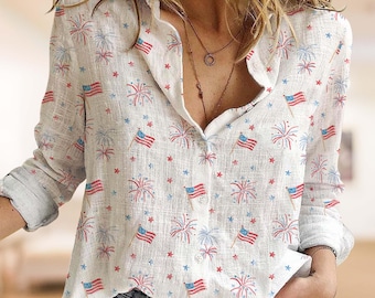 Chemisier pour femme, feu d'artifice du 4 juillet, chemise patriotique, cadeau du 250e anniversaire des États-Unis