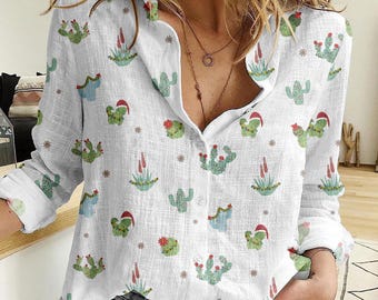 Christmas Succulent Women Blouse, Plant Lover Gift