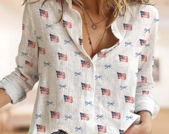 Bluzka damska Coquette USA Flag, koszula patriotyczna z okazji 250 lat istnienia USA