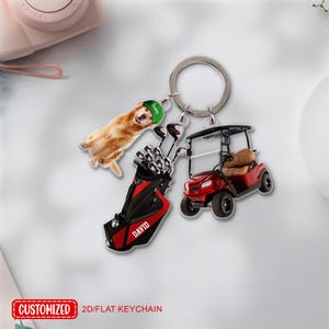 Golf Lover Multi-Charm Keychain, Personalized Golf Bag Golf Cart Keychain, Golf Lover Gifts