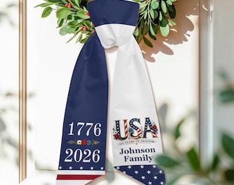 250e guirlande personnalisée USA, décoration de porte patriotique, ruban de l'indépendance américaine