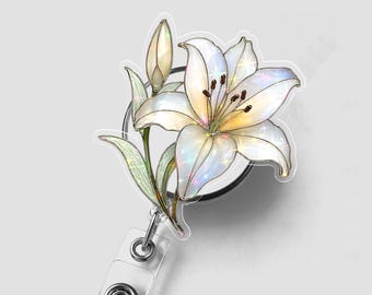 Abzeichenrolle mit weißer Lilie, niedliches botanisches Abzeichen