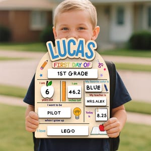 Boy First Day of School Name Sign, Personalized Kindergarten Reusable Wooden Sign, Custom School Board, Back To School