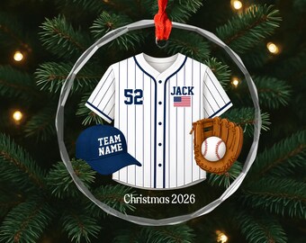 Individuell gestalteter Glasornament mit Baseball-Ausrüstung, Weihnachtsgeschenk für Baseball-Fans