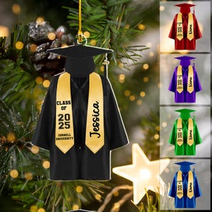 Aangepaste afstuderen kerstornament, 2D plat ornament afstudeerjurk, afstudeercadeau, klasse van 2025 ornament