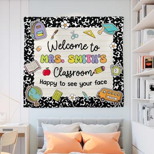 Custom Classroom Tapestry, Personalized Classroom Decor, Composition Book Teacher Name Tapestry, Back To School Gifts