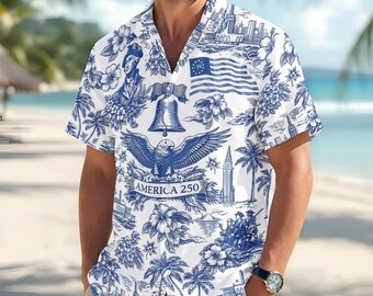 Chemise hawaïenne Toile America 250, chemise patriotique, chemise américaine 250 ans