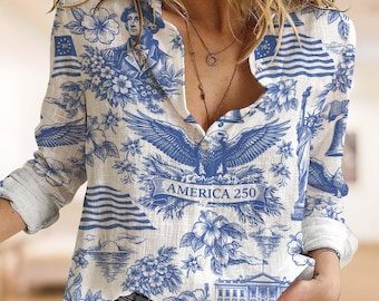 Chemisier 250 Years of America pour femme, chemise patriotique, chemisier 4 juillet