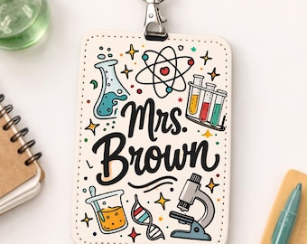 Wissenschaftslehrer personalisiertes Leder Abzeichen Halter, Back To School Geschenk