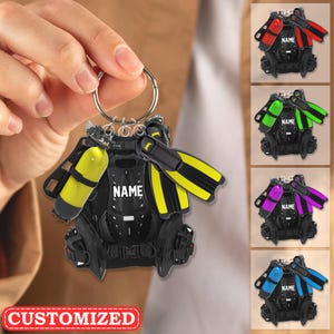Scuba Diving Multi-Charm Keychain, Personalized Scuba Diver Keychain With Charms, Diving Lover Gift