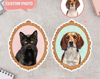 Retro Haustier-Porträt-Rahmenaufkleber, personalisierter Hundekatzenaufkleber, Katzenliebhabergeschenk, niedlicher Hundeaufkleber