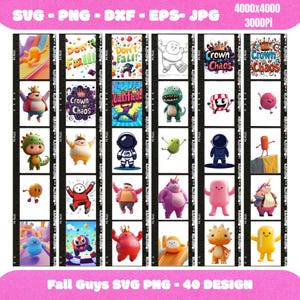 Fall Guys SVG PNGバンドル、Cricut用面白いゲームキャラクターカットファイル、Fall Gameベクターパック、デジタルダウンロード、Fall Guysクリップアート