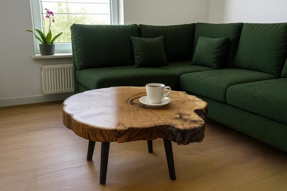 Handmade Polish Oak Coffee Table | Live Edge Slab Table | Unique Natural Wood Furniture | Solid Oak from Polish Forests | Rustic