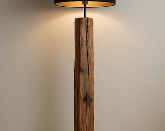 Rustieke Lariks Vloerlamp – Handgemaakte Houten Lamp – Kies Hoogte & Kap – Cadeau Inbegrepen