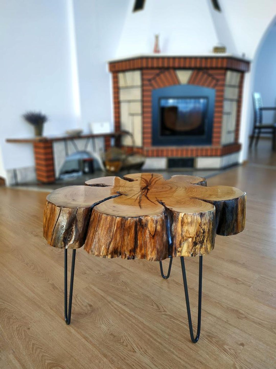 Coffee Table Wood • Handmade Round Tree Slab Table • Custom Rustic Boho ...