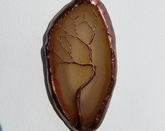 Copper Wire Tree of Life Brown Agate Pendant Necklace #1