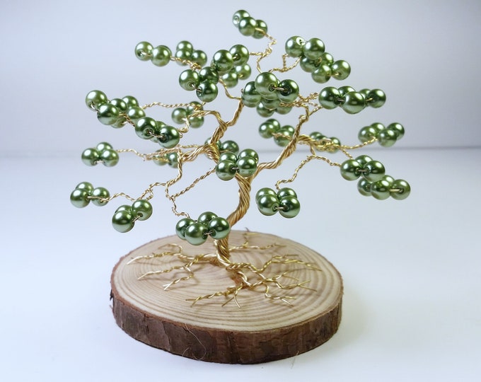 Small Gold Wire Tree of Life Art Sculpture With Green Glass Etsy