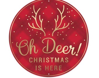 Oh Deer Christmas is Here sign for wreath, Christmas Sign, Swag Reindeer plaque, Winter accent décor, Seasonal swag enhancement, Craft decor