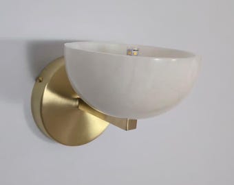 Brass Alabaster Wall Sconce | Mid Century Modern Wall Light | Vintage Home Decor Lamp