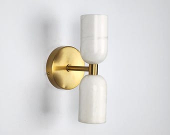 Vägglampa i marmor i alabaster, modern vägglampa i mitten av århundradet, hallbelysning för sovrum