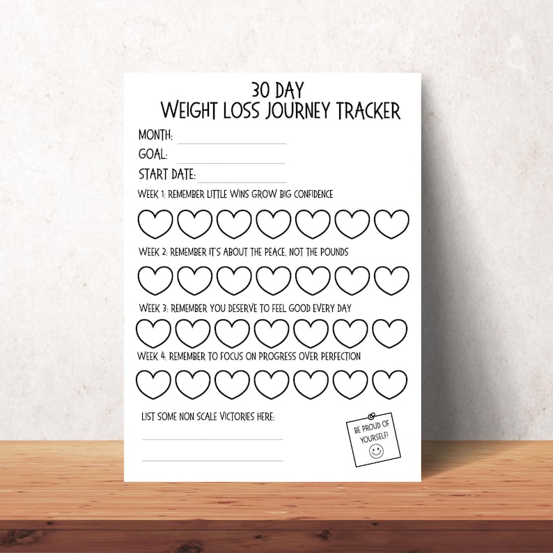Printable 30 Day Weight Loss Progress Tracking Worksheet (digital ...