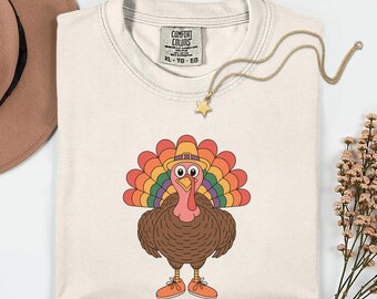 Retro Turkey PNG, Thanksgiving Clipart, Disco Rainbow Turkey (Digital Download)