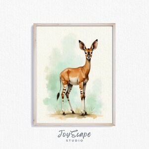 Okapi Printable Wall Art - Rustic Animal Decor, Watercolor Jungle Animal Print, Safari Nursery Painting, Nursery Wildlife Art 298