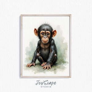 Baby Chimpanzee Printable Wall Art - Adorable Nursery Animal Painting, Cute Jungle Decor for Kids, Wildlife Art Print Download 404