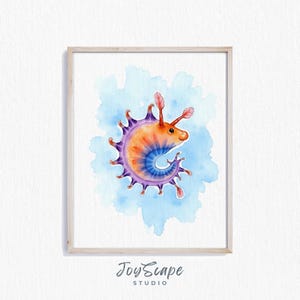 Nudibranch Watercolor Art Print - Vibrant Sea Creature Painting, Ocean Marine Life Decor, Coastal Wall Art, Printable Beach House Decor 227