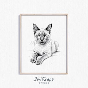 Siamese Cat Sketch Printable Art - Vintage Cat Drawing, Elegant Feline Wall Decor, Minimalist Art Print, Digital Cat Art Poster