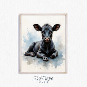 Angus Calf Printable Wall Art - Rustic Farm Animal Decor, Country Nursery, Black Cow Picture, Nursery Wall Art Print, Farmhouse