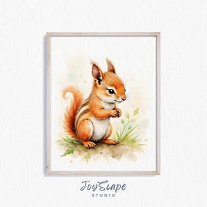 Baby Squirrel Nursery Print - Cute Woodland Animal Wall Art, Printable Nursery Decor, Baby Room Illustration, Forest Creature 440
