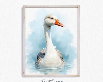 Goose Nursery Printable Wall Art - Watercolor Bird Painting, Rustic Farmhouse Decor, Cottagecore Goose Print, Animal Nursery Decor 367