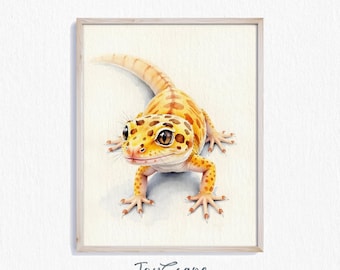 Leopard Gecko Printable Wall Art - Cute Animal Decor, Rustic Style Lizard Painting, Nursery Home Print, Digital Decor Download 328