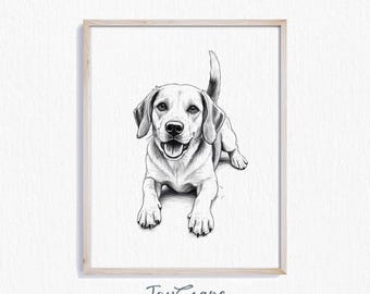 ビーグル 鉛筆画(色紙) ビーグル犬のデジタルダウンロード - アーティストG Tymonによる鉛筆画
