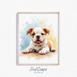 Bulldog Puppy Printable Art - Cute Dog Portrait, Adorable Watercolor Pet Illustration, Nursery Animal Decor, Digital Puppy Print