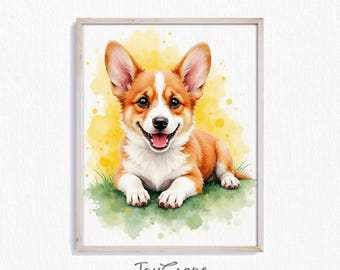 ペンブローク・ウェルシュ・コーギーの子犬のアートプリント