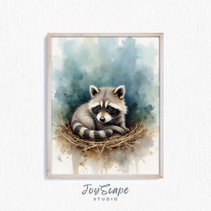Stampa artistica con procione per la cameretta dei bambini - Decorazione carina con animali selvatici, stampa murale con animali del bosco, stampa di animali accogliente per la cameretta dei bambini, download digitale 434