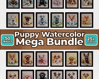 Puppy Watercolor Mega Bundle Printable Wall Art Set of 50, Cute Dog Prints, Cottagecore Decor, Nursery Wall Art, Digital Download 796