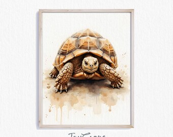 Russische Schildkröte Druckbare Kunstwerk - Erdiger Tierdruck, Vintage Stil Schildkröte Dekor, Rustikale Wandkunst, Kinderzimmer Tier Gemälde 332