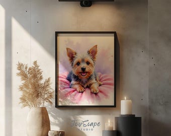 ヨークシャーテリアの子犬のプリントアート - 愛らしい犬のイラスト