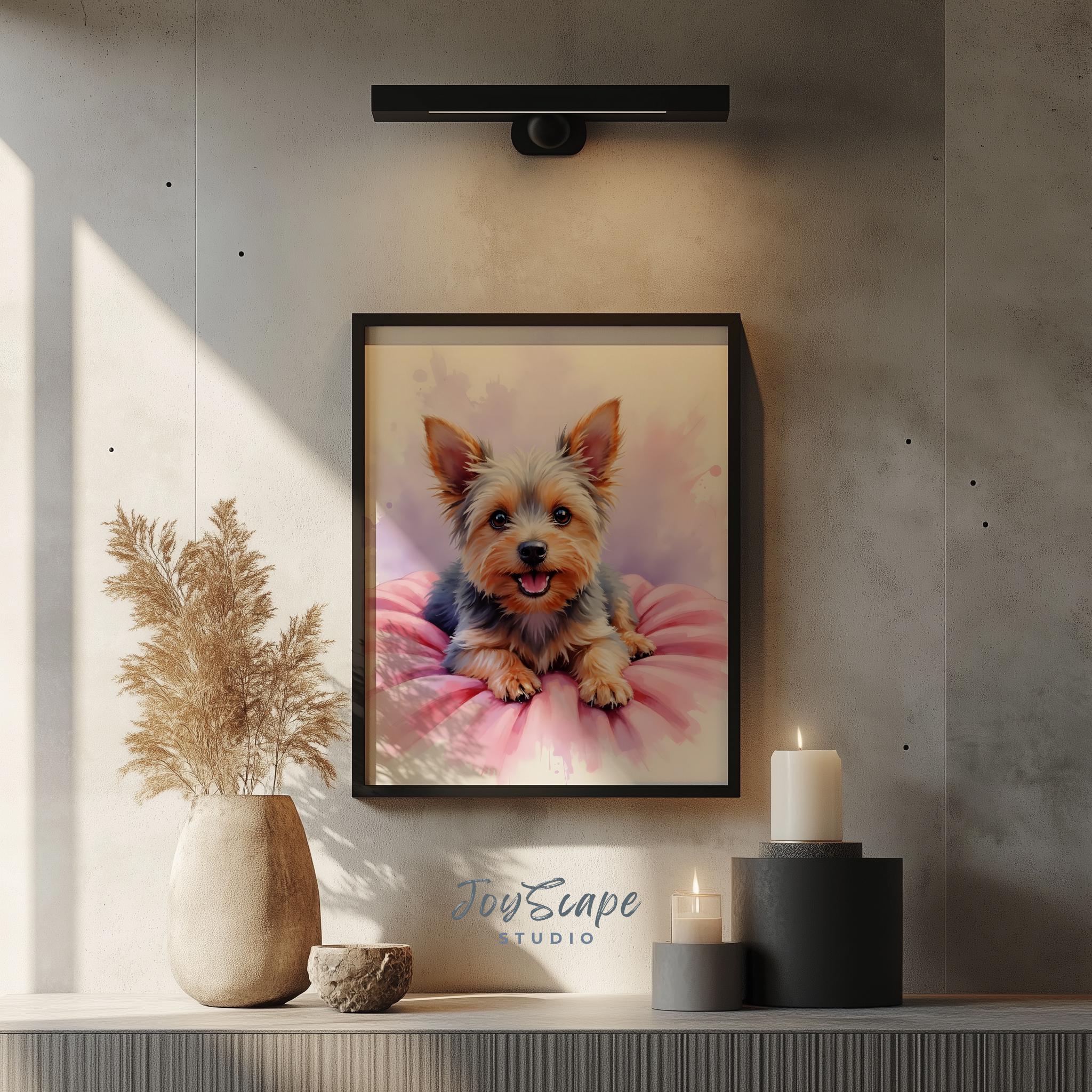 ヨークシャーテリアの子犬のプリントアート - 愛らしい犬のイラスト