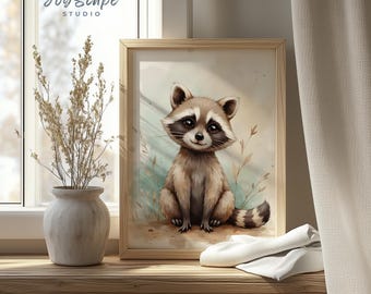 アライグマの子供部屋用ウォールアート、印刷可能な森の動物の飾り