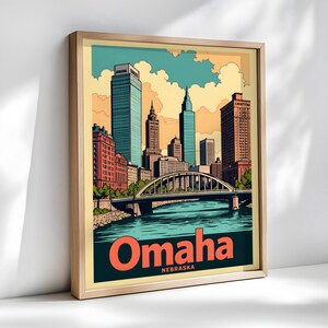 Póster retro de Omaha, arte mural con el horizonte de Nebraska, impresión vintage de la ciudad, decoración sin marco, regalo para amantes del estado, varios tamaños