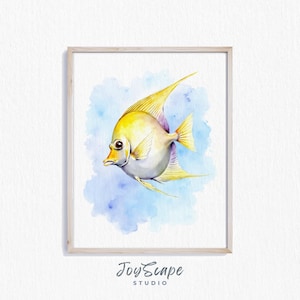 Kaiserfisch Aquarell Art Print - Lebendige Fisch Malerei, Ozean Wandkunst, druckbare Marine Dekor, Küsten Kinderzimmer, digitaler Download 199