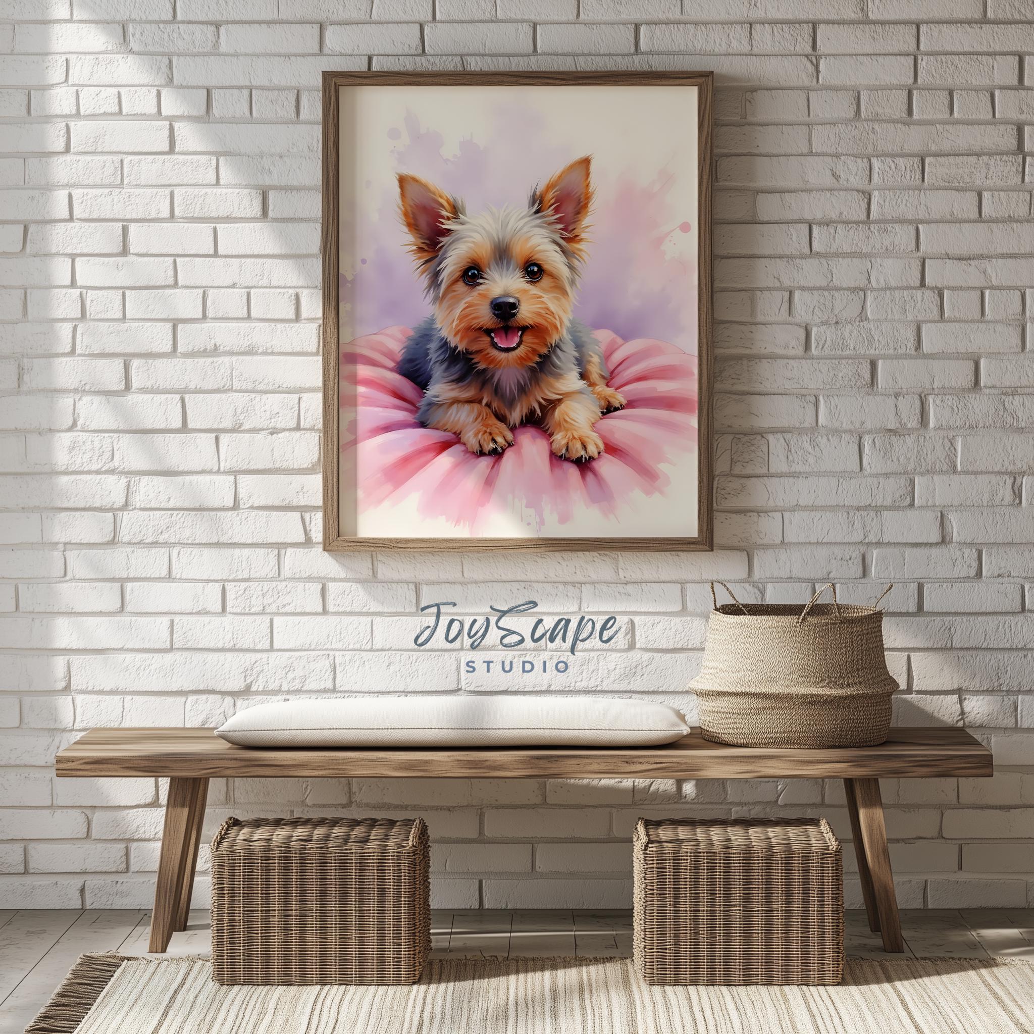 ヨークシャーテリアの子犬のプリントアート - 愛らしい犬のイラスト