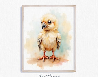 Baby Chick Nursery Print - Adorable Spring Bird Watercolor Illustration, Charming Farmhouse Decor, Printable Wall Art for Kids Room 480