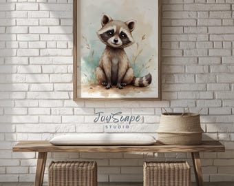 アライグマの子供部屋用ウォールアート、印刷可能な森の動物の飾り