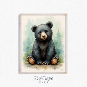 American Black Bear Printable Art - Rustic Woodland Nursery Decor, Cute Animal Wall Print, Forest Digital Artwork, Nursery Style