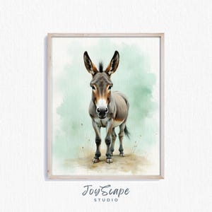 Donkey Printable Nursery Art - Rustic Animal Wall Decor, Cute Farmhouse Animal Print, Watercolor Donkey Illustration, Kids Room Decor 360